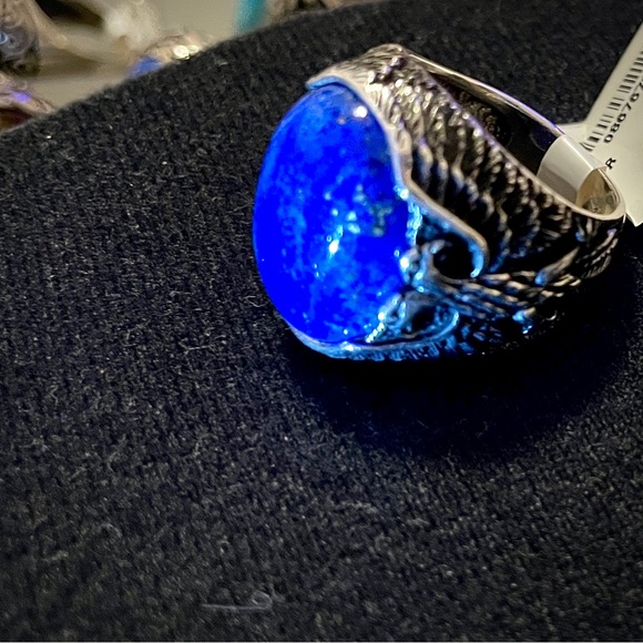 $ 175 Men’s Heavy Sterling Silver Rings Lapis, Onyx or Turquoise black antiquing - Picture 2 of 4